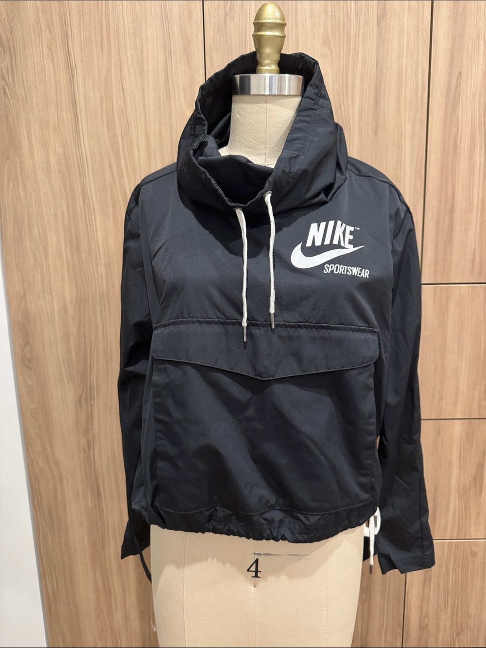 Nike Black funnel neck Pullover Jacket with White Swoosh in windbreaker fabric